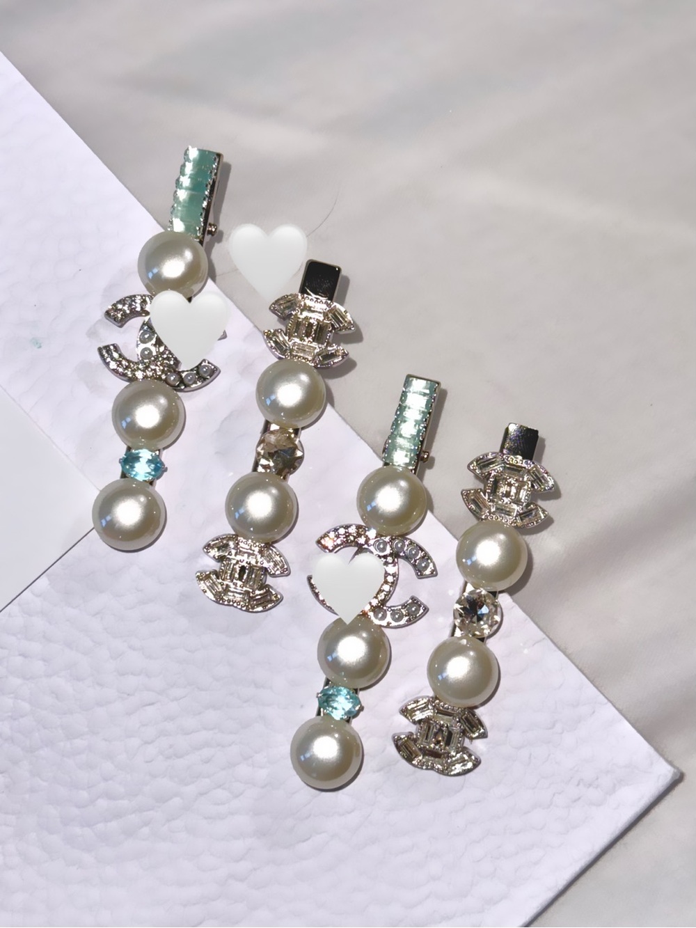 Blue Crystal & Pearl Hair Clip Set of 4 - Picture 2 of 2